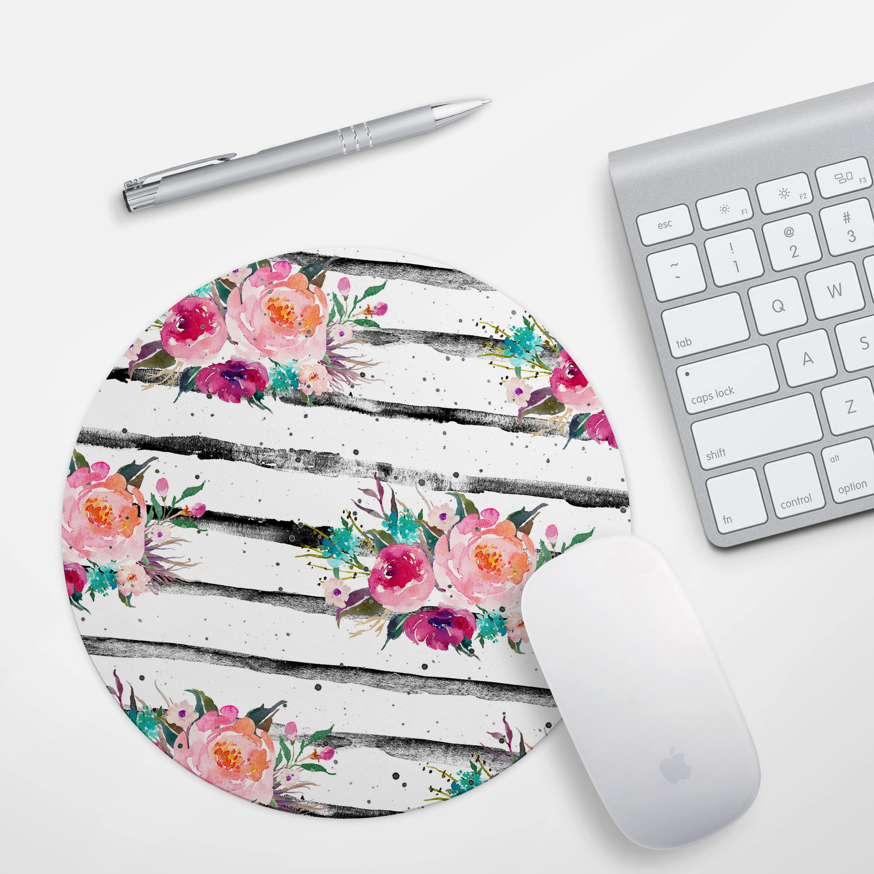 Pink Floral Mouse Pad Mousepad Pink Girly Flowers Mouse Mat Etsy