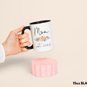 Mom To Be Gift Pink Sage Floral Coffee Mug for New Mommy Est 2022, Future Mommy To Be Ceramic Coffee Cup, Mom Baby Shower Pregnancy Gift image 2