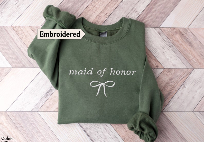 Maid of honor sweatshirt Embroidered Bow, Coquette Maid of honor Sweater Maid of honor gift from bride, Maid of honor shirt, Bridesmaid gift image 5