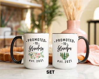 Promoted to grandpa 2021 mug, Promoted to Grandma 2021, Promoted to grandma mug, Pregnancy announcement grandparents, New grandparents gift