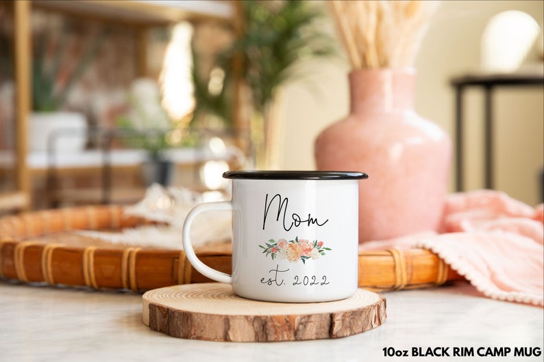 Mom To Be Gift Pink Sage Floral Coffee Mug for New Mommy Est 2022, Future Mommy To Be Ceramic Coffee Cup, Mom Baby Shower Pregnancy Gift image 5