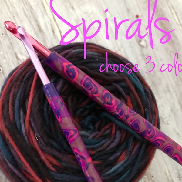 Spirals, Polymer Clay, Susan Bates, Customized Crochet Hook, Boye crochet hook, Designer Crochet Hook, Personalized Crochet Hook