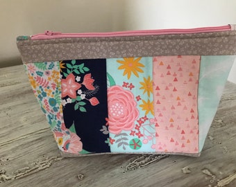 Quilted, Colorful, Handmade, Fabric Zipper Pouch