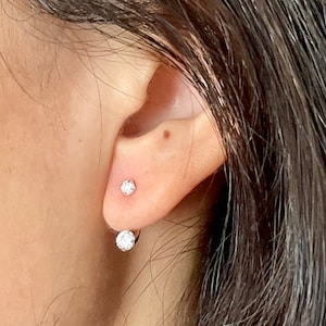 Double Cubic Zirconia Ear Jacket, Sterling Silver Posts, Double Sided Earring, Simple Ear Jacket