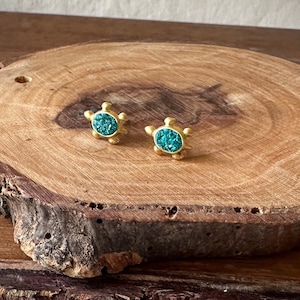Gold Plated Turtle with Blue Opal Ear Stud, Gold Turtle Ear Stud, Blue Opal Turtle Ear Stud, Simple Ear Stud Earring fromdada