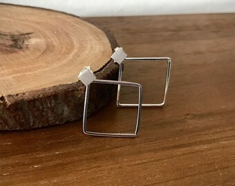 Sterling Silver Brushed Tiny Square Ear Stud and Large Square Ear Jacket, Square Ear Jacket Earring, Simple Double Sided Earring