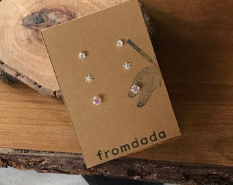 Sterling Silver Flower, Clear 3mm CZ, 5mm Aurora CZ Ear Stud Earring Set, Tiny Ear Stud Earring Set, Mix and Match Set