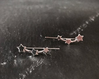 Sterling Silver Triple Star Ear Climber Earrings