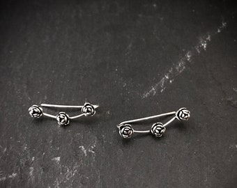 Sterling Silver Rose Ear Climber, Rose Ear Pin, Silver Ear Crawlers, Rose Studs, Rose Earrings