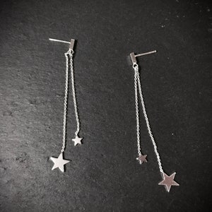 Sterling Silver Star Threader Earrings, Double Threaders Earrings, Star Earrings, Dangle Earrings, Threader Earrings