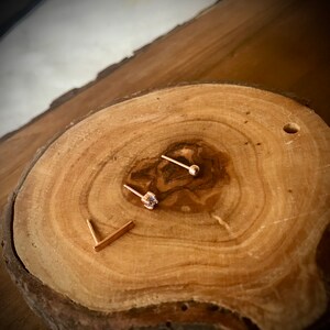 Rose Gold Plated 1cm Bar, 3mm Ball and 3mm CZ Ear Stud Set, Rose Gold Plated on Sterling Silver Ear Stud, Tiny Ear Stud Set