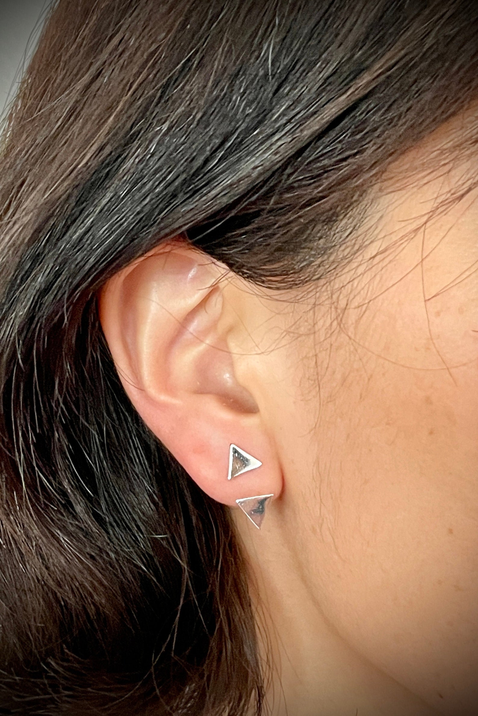Sterling Silver Double Triangle Ear Jacket Tiny Triangle Stud Etsy