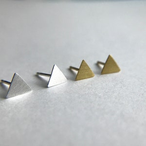 Sterling Silver Brushed Triangle Stud Earring, Tiny Triangle Earring, Simple Earring, Brushed GoldBrushed Silver Ear Studs image 5