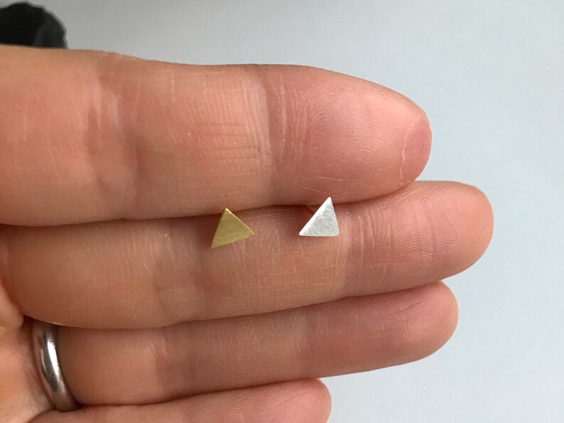 Sterling Silver Brushed Triangle Stud Earring, Tiny Triangle Earring, Simple Earring, Brushed GoldBrushed Silver Ear Studs image 7