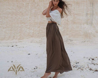 Brown Gypsy Maxi Skirt • Organic Goddess Skirt • Resort Hippie Wear • A Line Casual Skirt • Summer Skirt • Sustainable Tribal Clothing Women