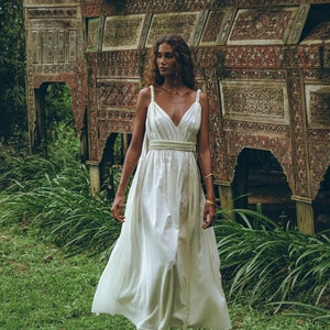 Off White Greek Goddess Dress • Belted Adjustable Wedding Dress •  Boho Empire Waist Dress • Bridal Organic Dress •  Multiway Macrame Dress