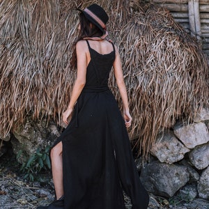 Look amazing and take a sustainable approach to fashion wearing this beautiful black organic bohemian dress with back laces.