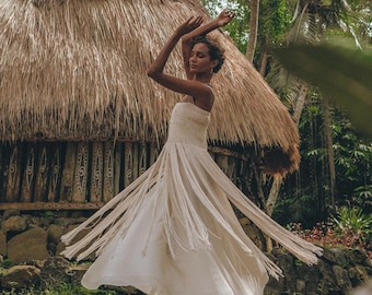 Vestido combinado de macramé en blanco roto • Capa de festival de algodón orgánico