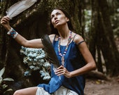 Blue Organic Cotton Top for women Gypsy Boho Bohemian Tunic Festival Goddess Top Blouse Woman Tee Open Shoulder Light Cotton Blouse
