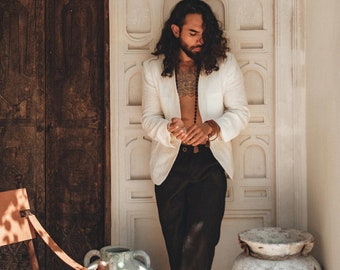 Handmade Off-White Linen Blazer • Groomsmen Wedding Jacket