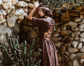 dark brown boho dress Temptation Maxi Dress M Multi Tiered Whimsigoth Grunge Fairy Boho Hi Low  Flare