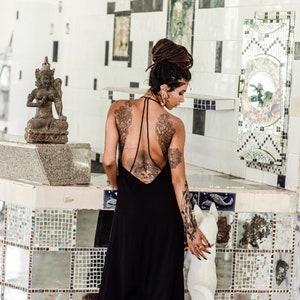 Black Wedding Dress • Gothic Wedding Dress • Elegant Open Low Back Sexy Dress • Boho Formal Bridesmaid Dress • Organic Engagement Slip Dress