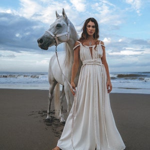 Greek Goddess Dress • Simple Wedding Dress • Bridal Minimalist Dress • Handmade Braided Belted Beach Wedding Dress • Off White Boho Dress