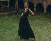 NEW Boho Jumpsuit Women Peace Silk Cotton Overall Cold Shoulder Maxi Jumpsuit Black Romper Women Handmade Artisan Jumpsuit