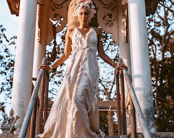 linen hippie wedding dress