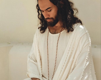 Handmade Raw Cotton Boho Poncho • Men's Beach Robe