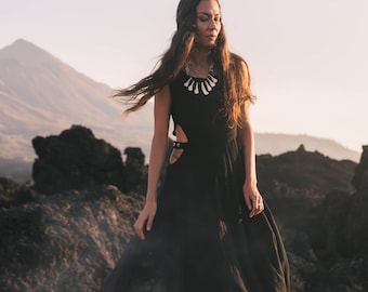 Black Gypsy Priestess Dress • Boho Gothic Dress • Bridesmaid Goddess Dress • Bohemian Long Cocktail Dress • Celtic Gothic Evening Gown