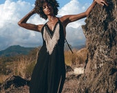 Boho Slip Dress Bohemian Dress Sleeveless Tassels Dress Black Wedding Dress Prom Evening Slip Dress Boho Black Dresses for Women