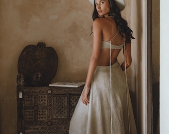 Ombre Sage Freyja Dress • Organic Cut Out Halter Dress • Boho Goddess Evening Gown