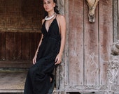 Black Boho Wedding Dress Black Bridesmaid Dress Organic Slip Dress Spring Dress Dresses for Women Minimalist Evening Prom Dress