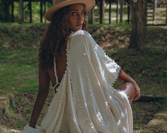 Off white Hochzeit Umhang • Boho Braut Poncho Robe • Plus Size Kimono Mantel • Boho Fransen Cape • Boho Handloomed Cover Up für Frauen