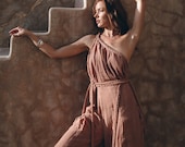 Jumpsuit for Women Organic Overalls Women Braided Handmade One Shoulder Overall Boho Romper Women Dusty Pink Yoga Jumpsuit Organic