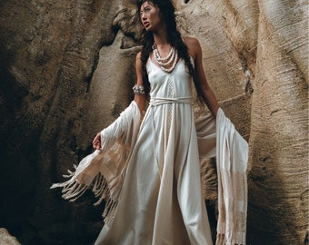 Bridal Goddess Dress Grecian Wedding Dress off White Hand