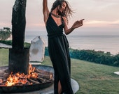 Boho Black Wedding Dress Wrap Black Bohemian Wedding Dress Dresses for Women Black Long Maxi Prom Wrap Dress Cocktail Evening Dress