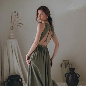 Sage Green Bridesmaid Dress • Boho Goddess Dress • Cocktail Casual Adjustable Dress  • Open Back Maxi Dress • Bohemian Kimono Wrap Dress