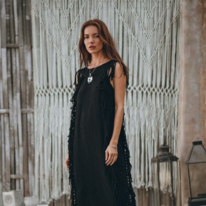 Get Bohemian Glam - Indulge in a little luxury with this beautiful handwoven bohemian slip dress. Presented in 4 sizes, this luxurious black dress is a must-have for your wardrobe.