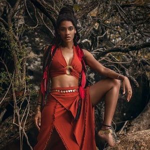 Organic Red Boho Top • Tank Top • Bohemian Crop Top • Sleeveless Top for Women • Bell Sleeve Wrap Top Blouse • Boho Clothing Women