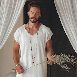 Boho Shirt Men With Knots Boho Bohemian Hhandmade Mens Clothing Off white Tee T shirts for Men Tanktop Tee T shirt With Short Sleeves Etsy