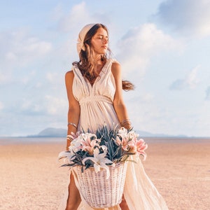 Ethically made & Organic Cotton off-white Boho wedding dress -Plus-Size & flexibly adjustable