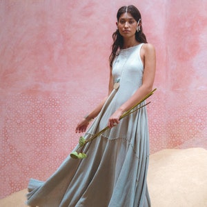Bhakti Dress • Powder Blue Bridesmaid Hand Embroidered Dress • Boho A Line Dress • Organic Casual Dress • Minimalist Cocktail Dress