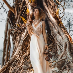 Bohemian Bridal Dress • Boho Handmade Fringe Dress • Tribal Embroidered Dress • Tropical Wedding Dress • Boho Open Back Dress • Ethnic Dress