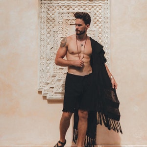 Black Adjustable Shorts • Organic Lounge Hipster Natural Boho Shorts • Casual Minimalist Organic • Slim Soft Cotton Cargo Hippie Shorts •