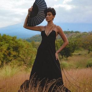 Black Padma Dress • Elegant Prom Dress • Black Boho Dress with Open Back • Handmade Open Shoulders Dress • Evening Resort Dress