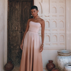 Rosa Top Korsett und Rock Set • Boho Tank Bustier und Maxi Rock • Boho Strand Hochzeit Gast Set • Verstellbare Rückenschnürung Top • Ombre Set