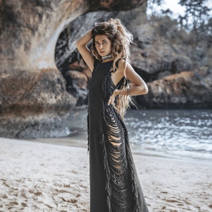 Summer Statement - Make a vestal statement in this gorgeous summer frayed dress! Handmade from organically dyed cotton, this beautiful black dress will be sure to turn heads everywhere you go.