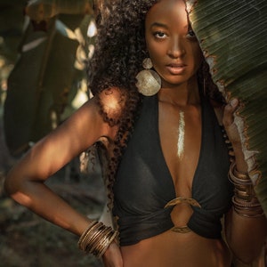 Black Sexy Boho Top • Bohemian Cropped Top • Boho Open Back Tank Top • Tropical Summer Adjustable top • Boho Sustainable Clothing for Women